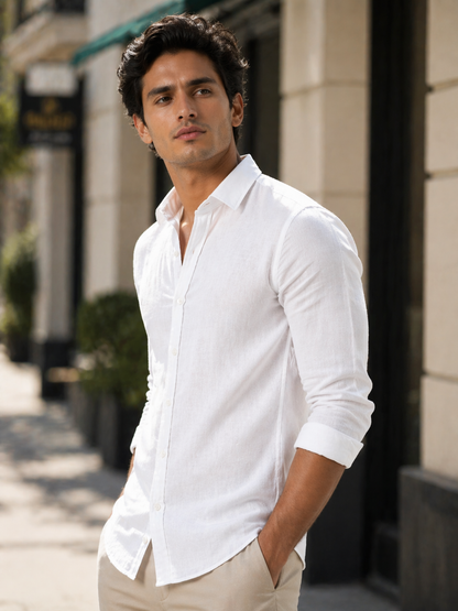 Alpha Wears Premium Linen Slim Fit Shirt – Classic White