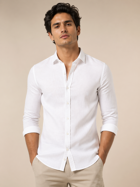 Alpha Wears Premium Linen Slim Fit Shirt – Classic White