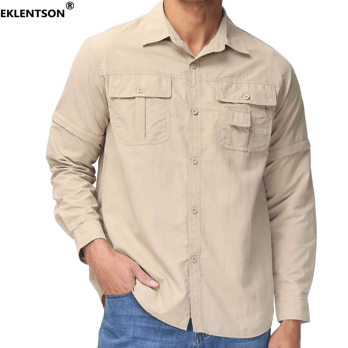 EKLENTSON Training Shirts Men Summer Quick Dry Convertible Shirts Long Sleeve Lightweight Hiking Camping Travel Shirts