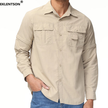EKLENTSON Training Shirts Men Summer Quick Dry Convertible Shirts Long Sleeve Lightweight Hiking Camping Travel Shirts