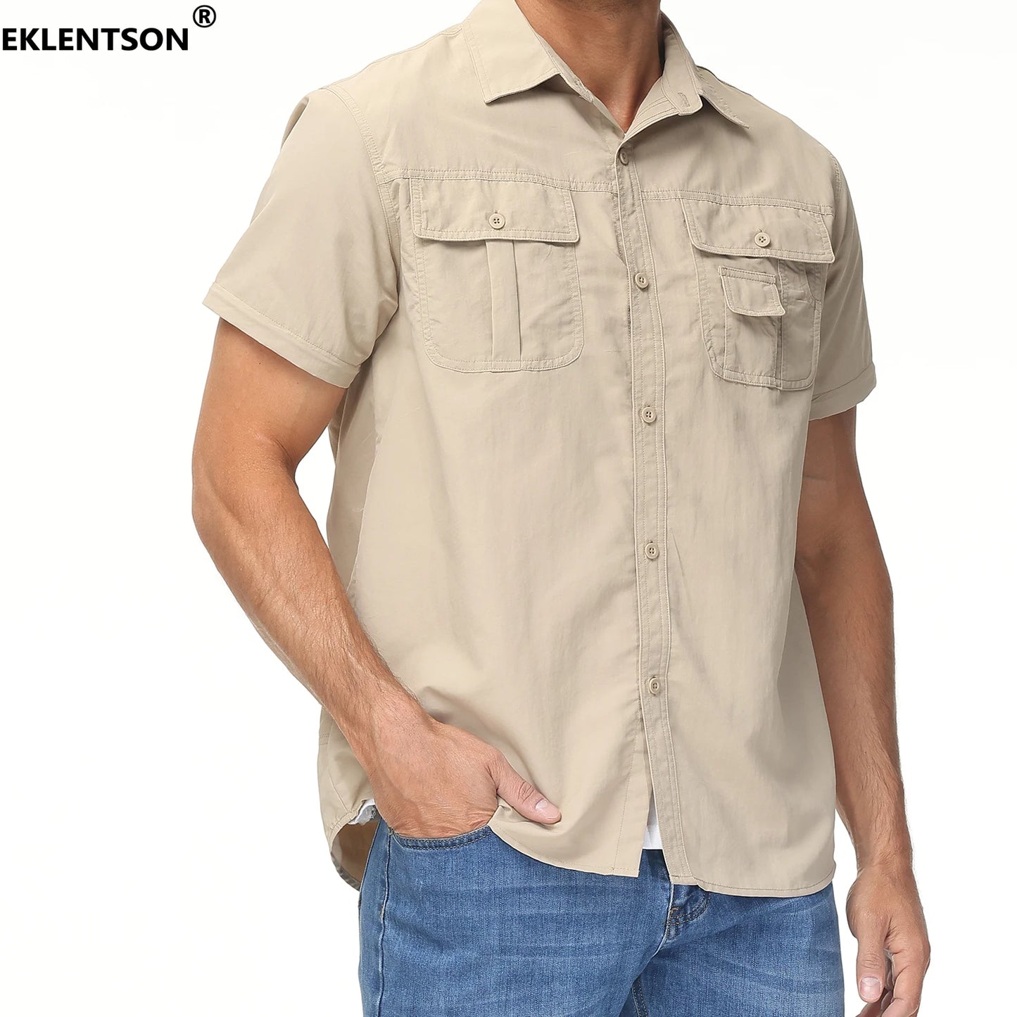 EKLENTSON Training Shirts Men Summer Quick Dry Convertible Shirts Long Sleeve Lightweight Hiking Camping Travel Shirts