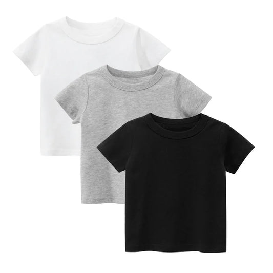 T shirt For Mens & Kids Cotton Short Sleeve Boy Tshirt Solid Color Black White Gray Mens Clothing 2-19 Year