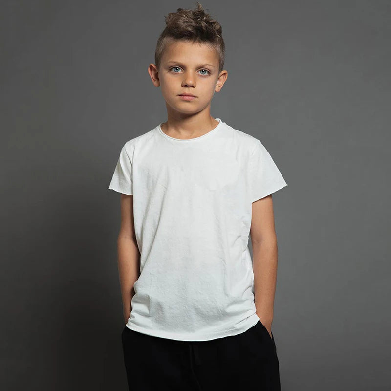 T shirt For Mens & Kids Cotton Short Sleeve Boy Tshirt Solid Color Black White Gray Mens Clothing 2-19 Year