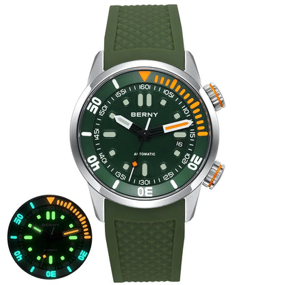 BERNY Automatic Dive Watch for Men Super Luminous Original Design 20ATM Man Wristwatch Sapphire Swim Sport Mechanical Male Watch