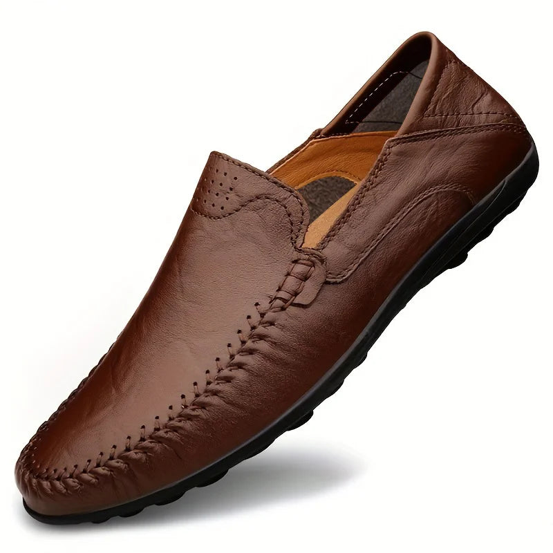 CLOHOO Men's Business Casual Shoes Leather Stitching Comfortable Breathable Rubber Bottom Second Layer Cowhide