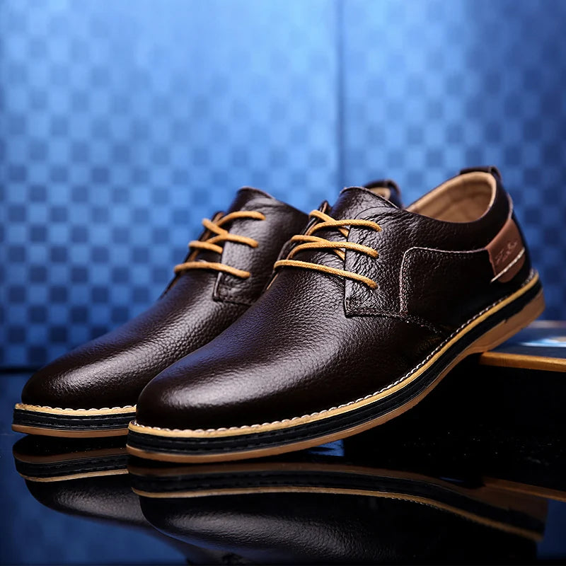 Men Oxfords Genuine Leather Dress Shoes Brogue Lace Up Italian Mens Casual Shoes Luxury Brand Moccasins Loafers Plus Size 38-48