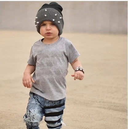 T shirt For Mens & Kids Cotton Short Sleeve Boy Tshirt Solid Color Black White Gray Mens Clothing 2-19 Year