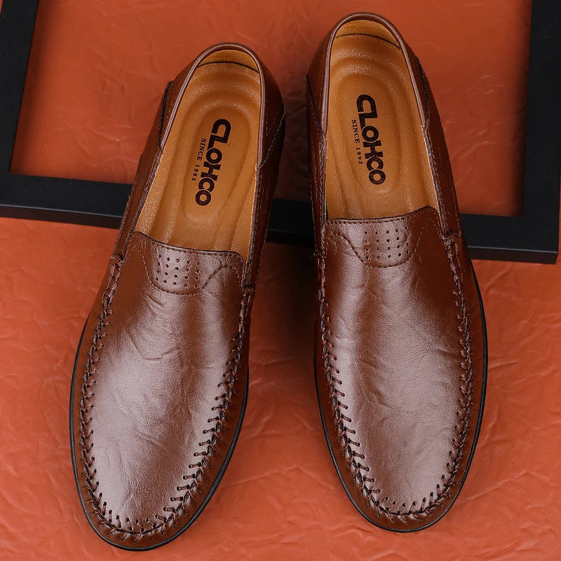 CLOHOO Men's Business Casual Shoes Leather Stitching Comfortable Breathable Rubber Bottom Second Layer Cowhide