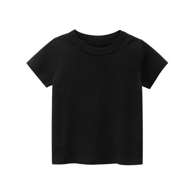T shirt For Mens & Kids Cotton Short Sleeve Boy Tshirt Solid Color Black White Gray Mens Clothing 2-19 Year