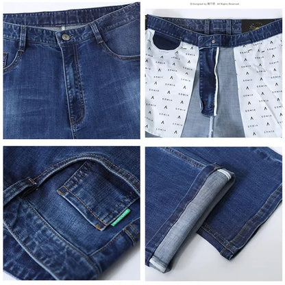Extra Long Summer Jeans 117CM Tall Mens Thin Stretched Plus Size 40 42 44 Oversized Slim Fit High Waist Blue  Denim Trousers