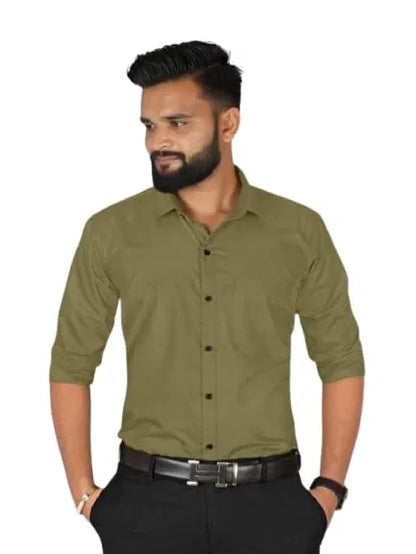 Men’s Mehandi Slim Fit Formal & Casual Shirt Full Sleeve Solid Shirt
